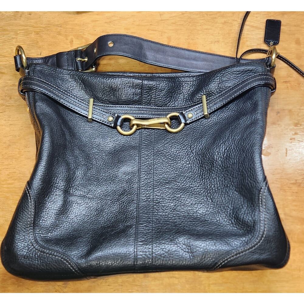 COACH Black Hampton Buckle Belt Top Handle Leather Bag 12460 Purse Satchel